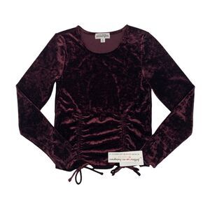 Ten Sixty Sherman Girls Top Youth M Medium Velvet Jewel Neck Long Sleeve Ruched